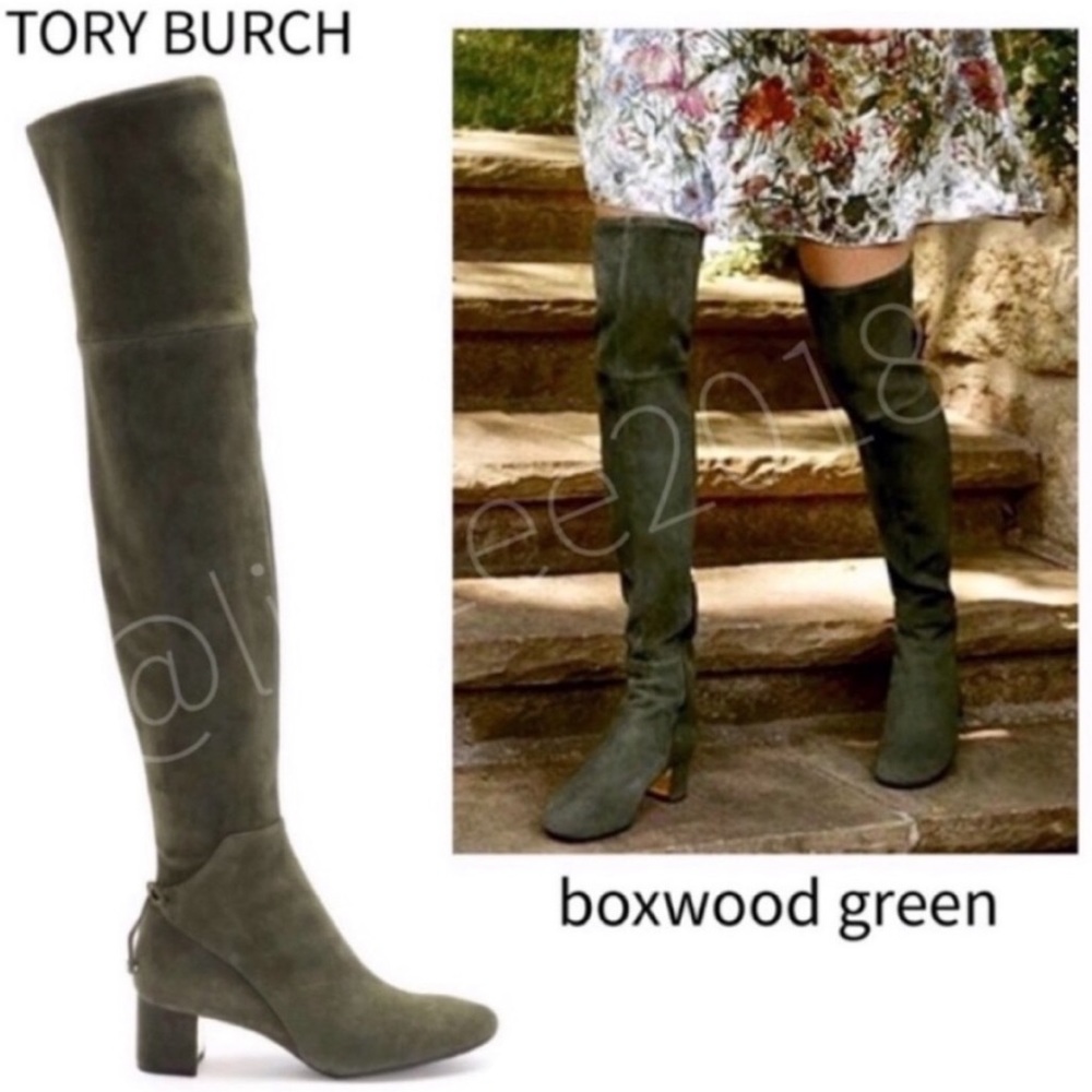 Tory Burch Laila Suede OTK Boot Army Green - Picture 6 of 7